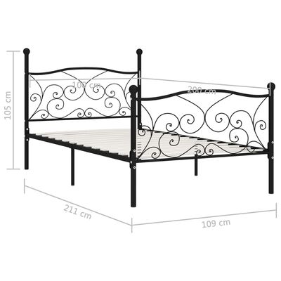 vidaXL gultas rāmis ar redeļu pamatni, melns, 100x200 cm, metāls