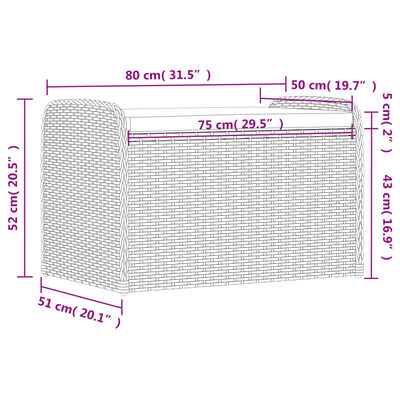 vidaXL sols/mantu kaste ar matraci, 80x51x52 cm, pelēka PE rotangpalma