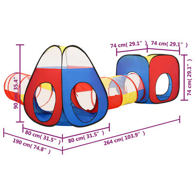vidaXL rotaļu telts ar 250 bumbiņām, krāsaina, 190x264x90 cm