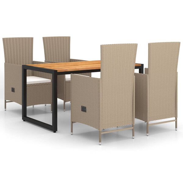 vidaXL 5-daļīgs dārza mēbeļu komplekts, bē&scaron;s