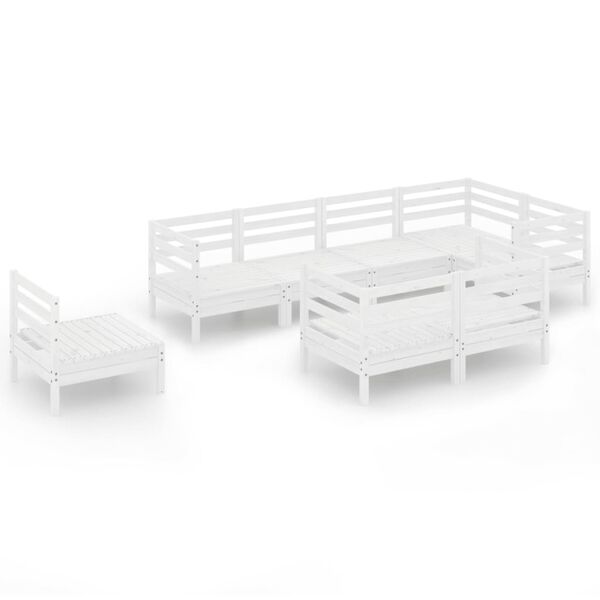 vidaXL 8-daļīgs dārza atpūtas mēbeļu komplekts, balts priedes koks