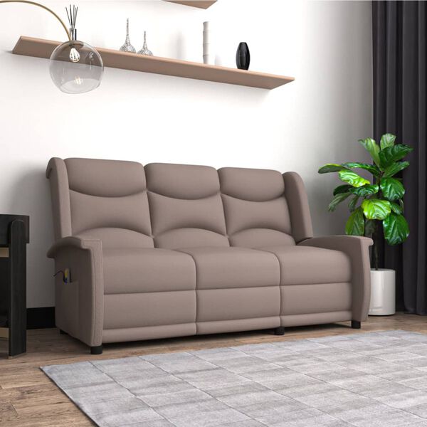 vidaXL trīsvietīgs masāžas dīvāns, atgāžams, pelēkbrūns audums