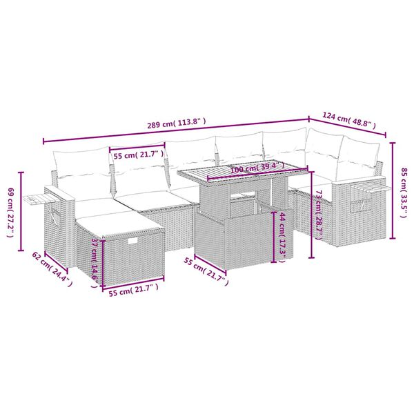vidaXL 8-daļīgs dārza dīvāna komplekts, matrači, melna PE rotangpalma