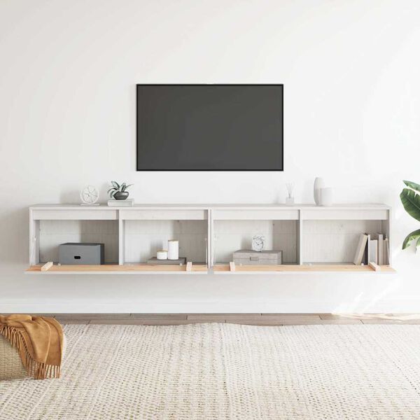 vidaXL sienas skapī&scaron;i, 2 gab., balti, 100x30x35 cm, priedes masīvkoks