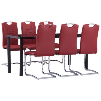 vidaXL virtuves galds un 6 krēsli, sarkana mākslīgā āda