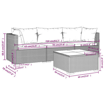 vidaXL 4-daļīgs dārza mēbeļu komplekts, matrači, PE rotangpalma