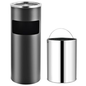 vidaXL atkritumu tvertne ar pelnu trauku, pelēka, 30 L, tērauds