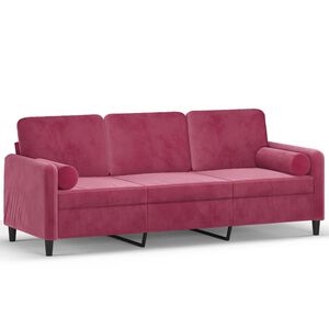 vidaXL trīsvietīgs dīvāns ar spilveniem, vīnsarkans, 180 cm, samts