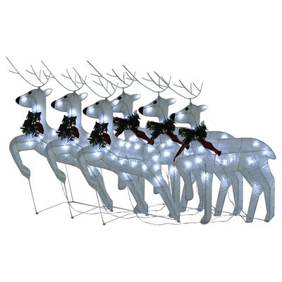 vidaXL Ziemassvētku ziemeļbrieži, 6 gab., balti, 120 LED