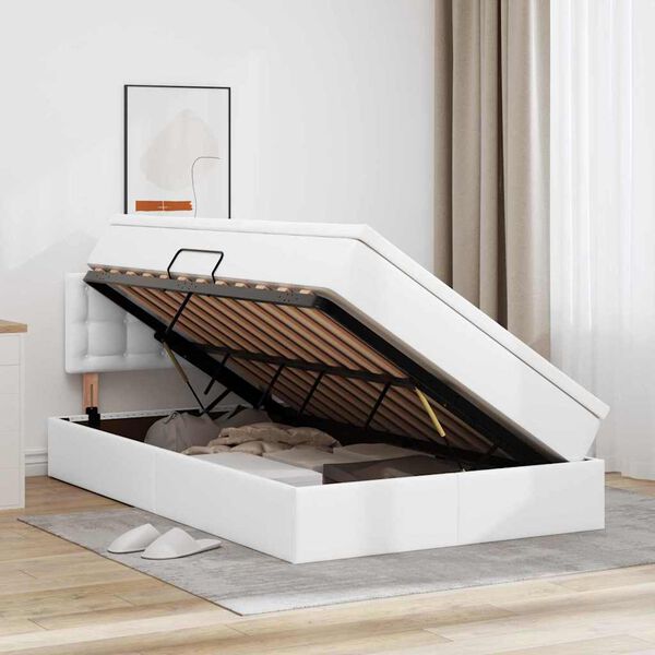 vidaXL Gulta ar uzglabā&scaron;anas vietu un LED ar LED Balts 120 x 190 cm