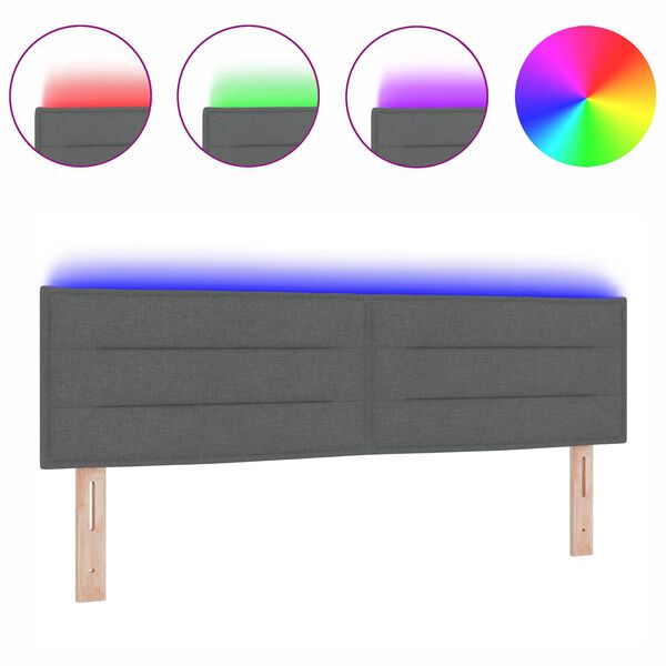 vidaXL LED gultas galva ar galvas klāju Tumši pelēks 144 cm Poliesters