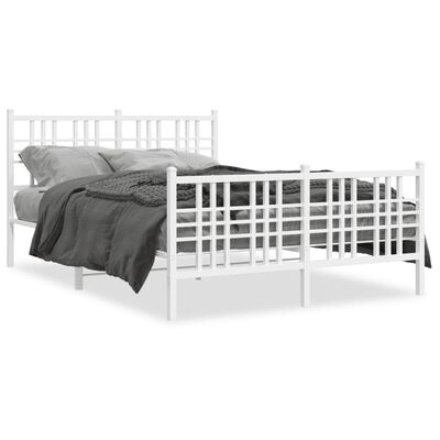 vidaXL gultas rāmis ar galvgali un kājgali, balts metāls, 140x200 cm