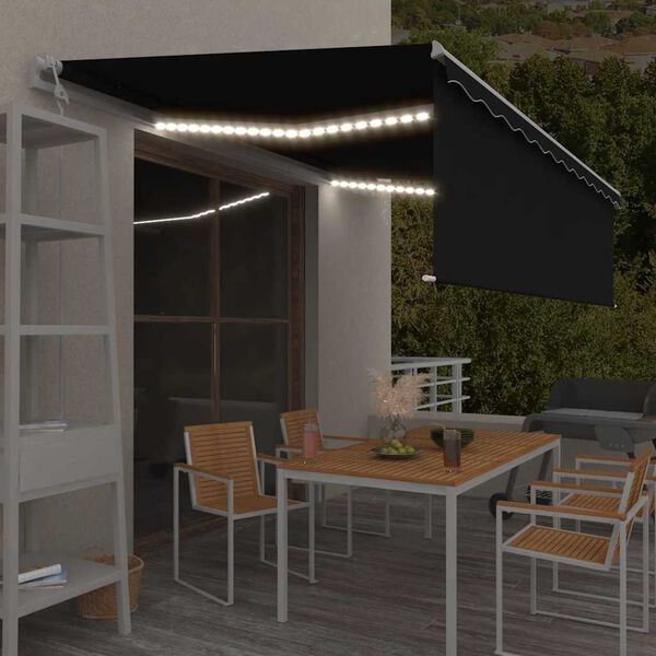 vidaXL markīze ar žalūziju, LED, vēja sensoru, 5x3 m, antracītpelēka
