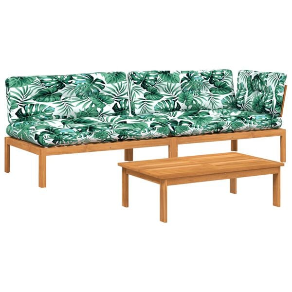 vidaXL trīsdaļīgs dārza palešu dīvāns, spilveni, akācijas masīvkoks