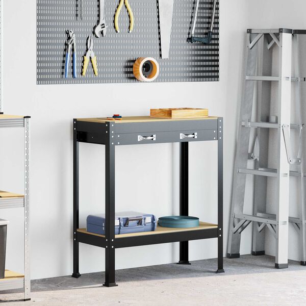 vidaXL Darba Soli ar plauktu Melna 81 x 41 x 145 cm Inženierijas koks