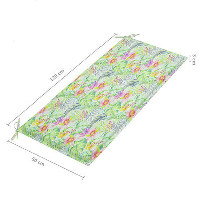 vidaXL dārza sols ar lapu apdrukas matraci, 120 cm, masīvs tīkkoks