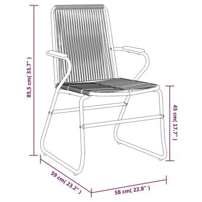 vidaXL dārza krēsli, 4 gab., PVC rotangpalma, 58x59x85,5 cm, melni