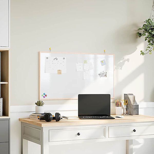 vidaXL magnētiskā baltā tāfele ar masīvkoka rāmi, 100x55 cm