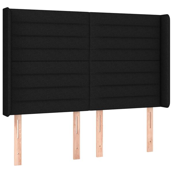 vidaXL gultas galvgalis ar LED, 147x16x118/128 cm, melns audums