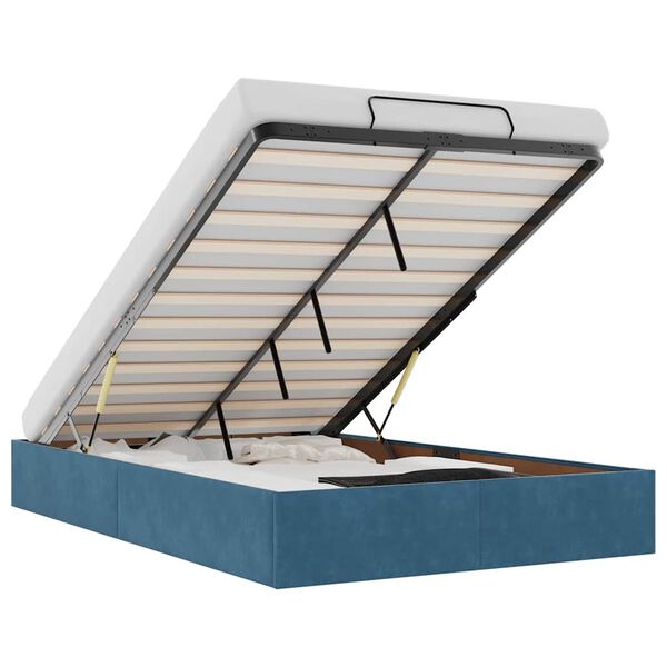 vidaXL Osmaņu gultas rāmis bez matrača tum&scaron;i zils 120x190 cm samts