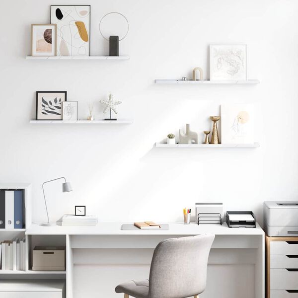 vidaXL Sienas plaukts ar plauktu 4 pcs Balts marmors 80 x 9 x 3 cm