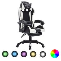 vidaXL biroja krēsls, RGB LED gaismas, balta un melna mākslīgā āda