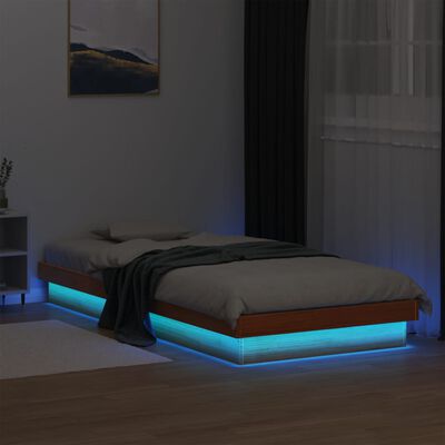 vidaXL gultas rāmis, LED, vaska brūnas, 100x200 cm, priedes masīvkoks