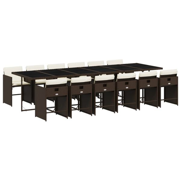 vidaXL 13-daļīgs dārza mēbeļu komplekts, matrači, brūna PE rotangpalma