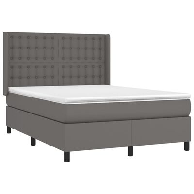 vidaXL atsperu gulta ar matraci, pelēka, 140x190 cm, mākslīgā āda