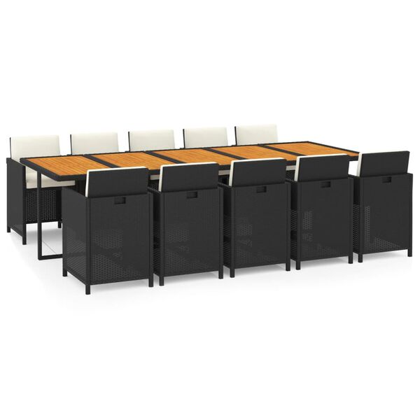 vidaXL 11-daļīgs dārza mēbeļu komplekts ar matračiem, PE pinums, melns