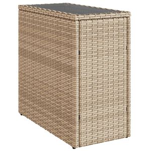 vidaXL dārza galds, stikla virsma, 58x27,5x55 cm, bē&scaron;a PE rotangpalma