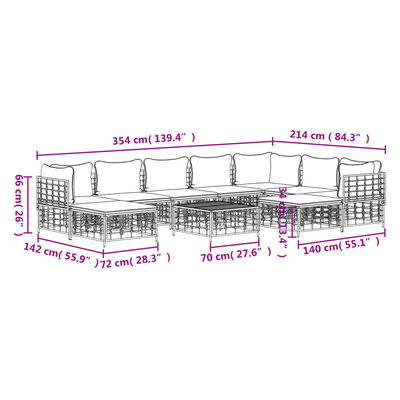 vidaXL 10-daļīgs dārza mēbeļu komplekts ar matračiem, PE rotangpalma