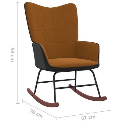 vidaXL šūpuļkrēsls ar kāju balstu, brūns, samts un PVC