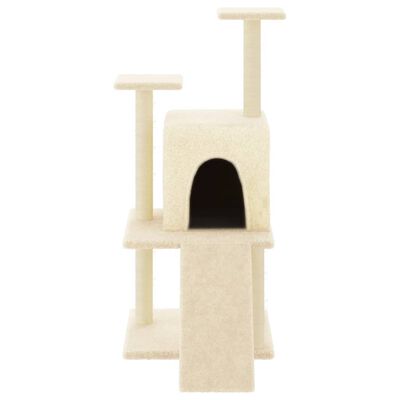 vidaXL kaķu māja ar sizala stabiem nagu asināšanai, 110 cm, krēmkrāsas