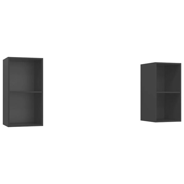 vidaXL sienas TV plaukti, 2 gab., pelēki, inženierijas koks