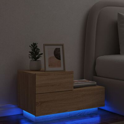 vidaXL naktsskapītis ar LED lampiņām, ozolkoka krāsa, 70x36x40,5 cm