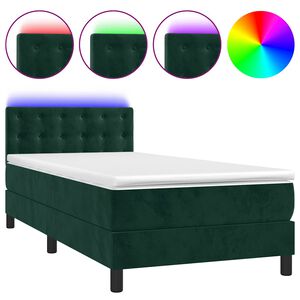 vidaXL atsperu gulta ar matraci, LED, tum&scaron;i zaļ&scaron; samts, 80x200 cm