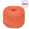 vidaXL darba virve, oranža, 16 mm, 50 m, polipropilēns