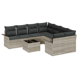 vidaXL Dārza dīvānu komplekts 9 pcs Gai&scaron;i pelēks un tum&scaron;i pelēks