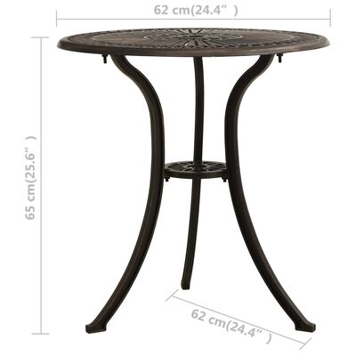 vidaXL dārza galds, bronzas krāsa, 62x62x65 cm, liets alumīnijs