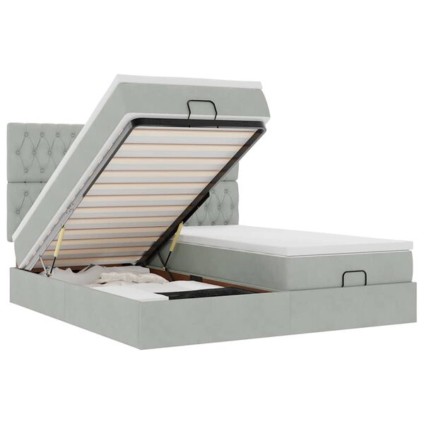 vidaXL Osmaņu gultas rāmis ar matračiem gai&scaron;i pelēks 160x200cm audums