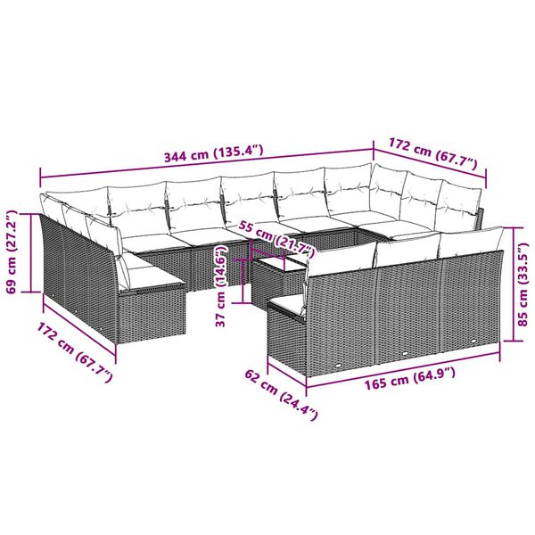 vidaXL 14-daļīgs dārza dīvānu komplekts, matrači, gai&scaron;i pelēka PE
