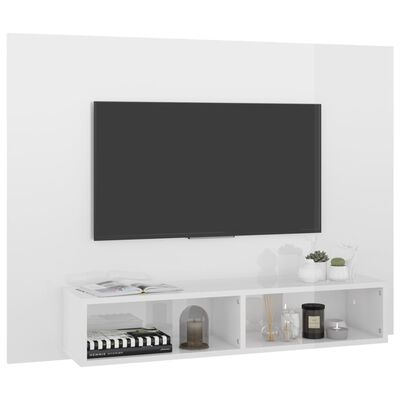 vidaXL sienas TV plaukts, spīdīgi balts, 120x23,5x90 cm, skaidu plātne