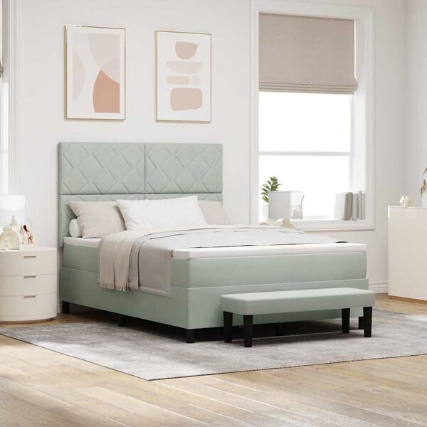 vidaXL Kastītes atsperu gulta Gai&scaron;i pelēks 140 x 190 cm Samts