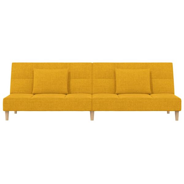 vidaXL 2-vietīga dīvāngulta ar diviem spilveniem, dzeltens audums