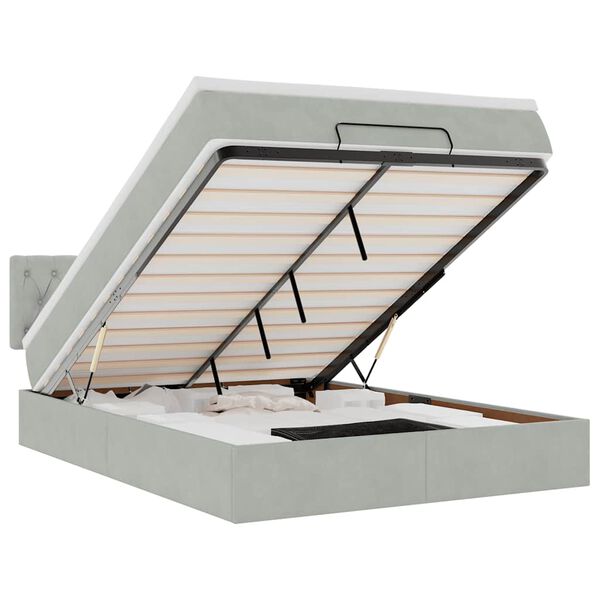 vidaXL Osmaņu gulta ar matraci, gai&scaron;i pelēks, 140x190 cm, samts