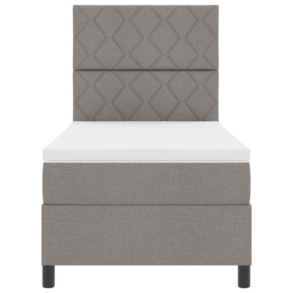 vidaXL Kastītes atsperu gulta ar matraci Pelēkbrūna 90 x 190 cm audums