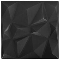 vidaXL 3D sienas paneļi, 12 gab., 50x50 cm, melni dimanti, 3 m²