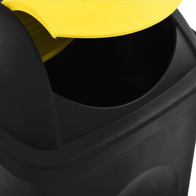 vidaXL atkritumu tvertne ar vāku, 60L, melna ar dzeltenu