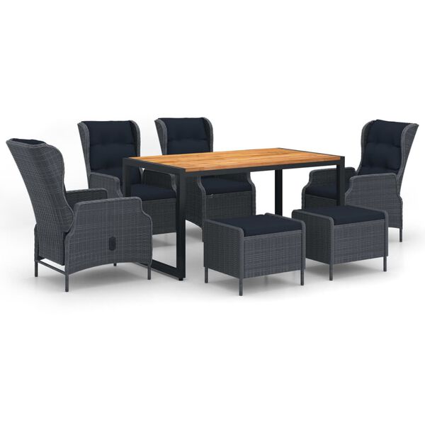 vidaXL 7-daļīgs dārza mēbeļu komplekts, tum&scaron;i pelēks